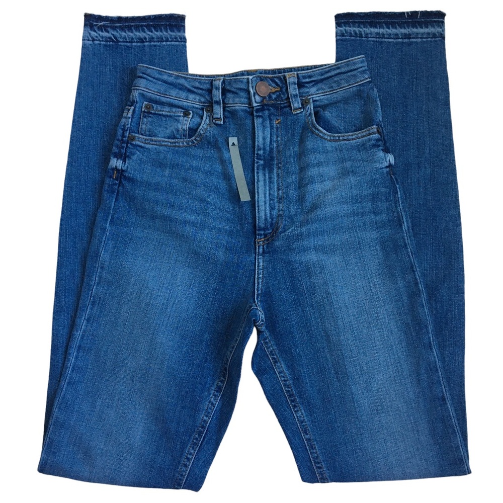 Asos Tall High Rise Distressed Raw Hem Blue Denim Jeans 26